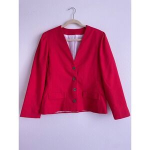 Vintage Blazer Indie Sleaze Minimalist Women M Red Gold Crest Button Career Twee